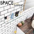 KOKOSIRI Bathroom Shelves Wall Mount Tempered Glass Floating Shelf 20-Inch Kitchen Hanging Rack Shower Storage, 2 Pack Black Stainless Steel B1107BK-L20-P2