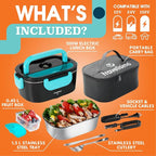 TRAVELISIMO Electric Lunch Box for Adults 100W Heated Lunch Box For Men 1.5L Stainless Steel Portable Food Warmer, 12/24/110V for Travel & Work, Loncheras Electricas Para Calentar almuerzo