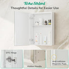 TokeShimi 14 x 18 Recessed Medicine Cabinet for Bathroom, Assembly Required, White Medicine Cabinet with Mirror, Tempered Beveled Mirror, Stepless Adjustable Shelves, DTC Hinge