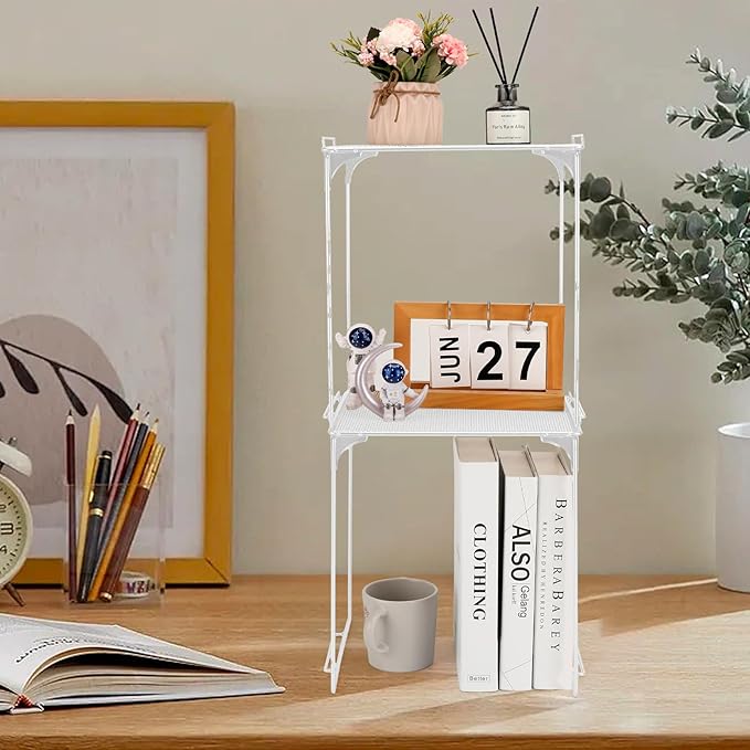 Locker Organizer Shelf Stackable Extra Locker Shelf for School Locker Organizer Storage Cabinet Accessories Suitable for School, Office, and Home use (1, White)