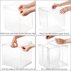 6 Pcs Clear Cake Box with Ribbon 2-Layer 10x10x10 Inch, Transparent Cake Carrier Box with Lids, PET Tall Cake Packaging Boxes, Clear Gift Boxes for Mother's Day Birthday Wedding Festival Party