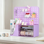 Comix Desk Organizer with 2 Drawer, Multifunctional Pen Holder for Desk, Desktop Organizer with Pegboard + Drawer + 5 Slots Pencil Holder for Office Home Art Supplies (Purple)