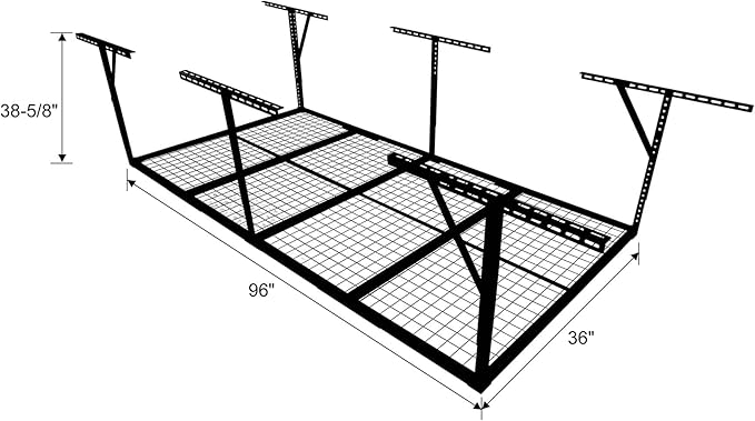 Overhead Garage Storage Rack, Heavy Duty Metal Ceiling Storage System, Adjustable 22"-40" Dropdown, 400/600 LBS Capacity, Maximize Vertical Storage for Garage/Workshop, (Black, 3x8FT)