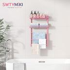 SWTYMIKI SWTYMIKI Over The Door Towel Racks for Bathroom - 5-Tier Wall Mounted Bathroom Towel Storage Organizer Holder with Metal Shelf, Pink