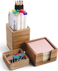 Acacia Wood Desk Organizer Set with Sticky Note Holder, Pencil Pen Cup & Paper Clip Storage, Office Desk Accessories for Marker Craft (Set of 3)