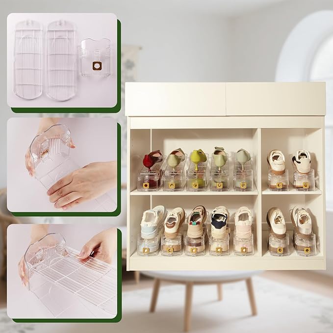 24 Pack Shoe Slots Organizer, Shoe Stackers Organizer for Closet Adjustable Shoe Holder Space Saver 50% Shoes Racks for Closet Organization