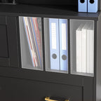 HOOBRO 2 Drawer File Cabinet with Charging Station, LED Lights, and Bookshelf, Farmhouse Filing Cabinet with File Holder Organizer, Fits Letter, Legal, A4 Size, Vertical, for Home Office, Black