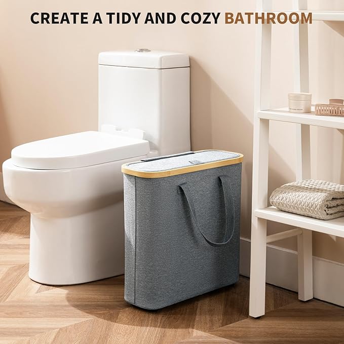30L Toilet Paper Storage Basket with Lid & Handle, Bamboo Toilet Paper Organizer for Bathroom, Free Standing Toilet Paper Holder Stand for 12-16 Rolls, Bathroom Tissue Storage Bin
