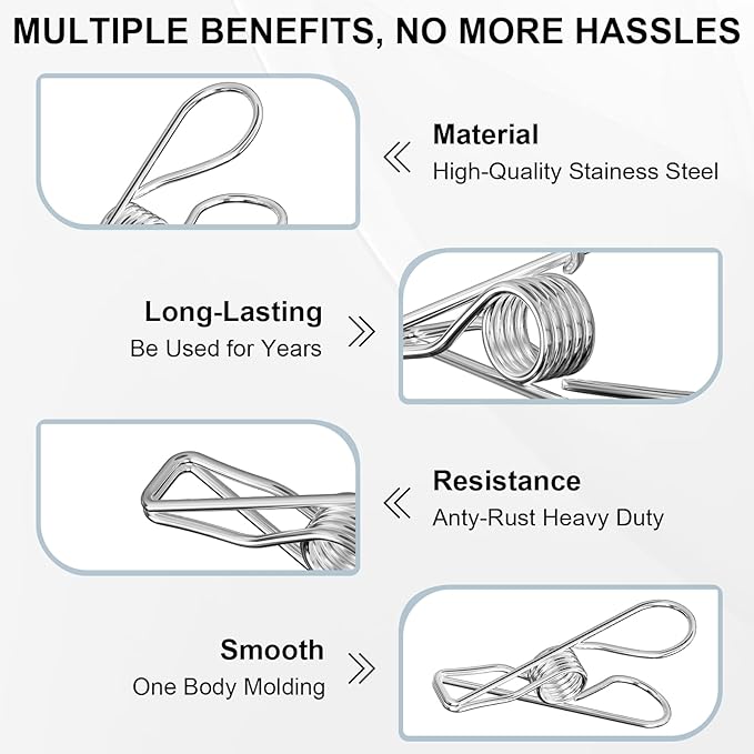Clothes Pins Heavy Duty Outdoor, 40 Pcs Stainless Steel Clothespins, Metal Clips Heavy Duty for Hanging Clothes, Clothes Clips, Laundry Clips, Stainless Steel Clips for Clothes