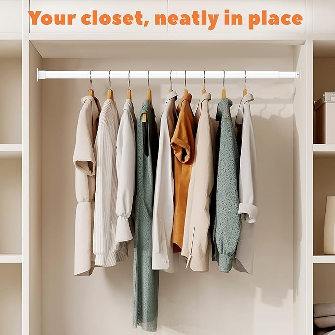Closet Rod 50-99 Inches, Adjustable Heavy Duty Metal White Closet Rods for Hanging Clothes 1.3 Inches Diameter for Wardrobes Laundry