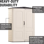 Rubbermaid Small Vertical Resin Outdoor Storage Shed With Floor (2.3 x 4.6 Ft), Weather Resistant, Beige/Brown, Organization for Home/Backyard/Pool Chemicals/Toys/Garden Tools/Porch/Patio Cushions