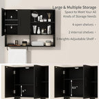 Medicine Cabinet, Wooden Bathroom Wall Cabinet with 2 Doors, Adjustable Shelves & Towel Bar, Over Toilet Storage Cabinet Wall Mounted for Kitchen & Laundry, Black
