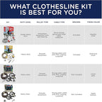 Strata Clothesline Outdoor Super Heavy Duty Kit - 150ft Galvanized Wire Silver PVC Coating, 6.5" Clothes line Pulley 2pcs, Metal Mini Winch Tightener 1pc, Plastic Spreader/Spacer 1pc & 2 Metal Hooks