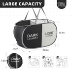Collapsible Laundry Basket Durable Pop Up Hamper with 2 Compartments for Sort and Storage, Portable Dirty Clothes Hamper for Dorm, Laundry Room or Travel (Black + Begie)
