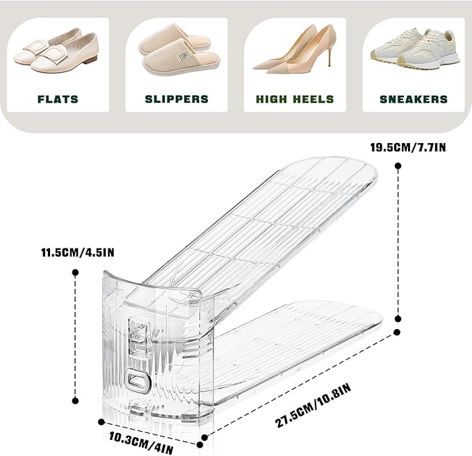 Transparent Shoe Slots Organizer for Closet, 20 Pack Shoe Stacker Organizer for Closet Shoe Display Space Saver,Adjustable Shoe Rack Organizer Holder for High Heels,Sneakers(Transparent)