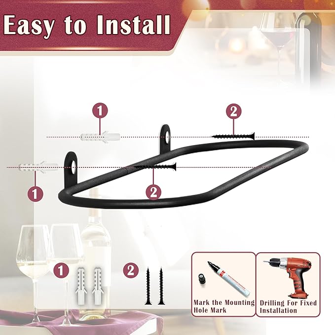 Wall Mounted Wine Rack: Individual Wall Wine Bottle Holder - for Wine Cellar Home Kitchen Bar Decor - 2Pcs