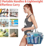 F-color Mesh Shower Caddy Portable - 2 Handles Upgrade Deeper 7 Pockets Basket Bag Tote for College Dorm Room Toiletry Bathroom Essentials Gym Camp Quick Dry with S Hook, 2 Pack Blue