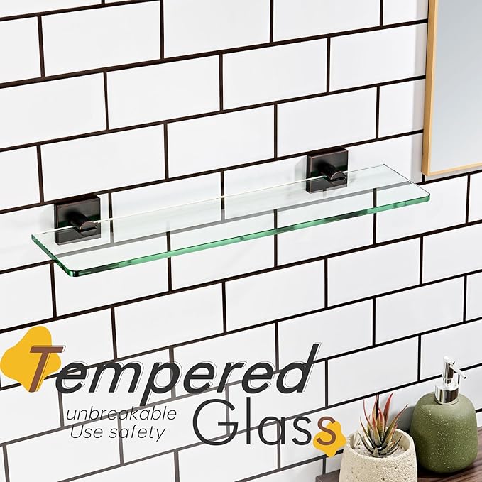 KOKOSIRI Wall Shelves for Bathroom Hardware 20-Inch Glass Floating Shelf Kitchen Hanging Rack Shower Storage, Oil Rubbed Bronze Stainless Steel B1107ORB-L20