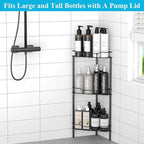 3 Tier Floor Standing Corner Shower Caddy Organizer Shelf with Hooks, Bathroom Shelves Stand Rack, Black