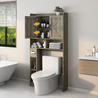 Vabches Over The Toilet Storage Cabinet, Farmhouse Storage Cabinet Over Toilet with 2 Barn Door & Toilet Paper Holder Stand，Home Space-Saving Toilet Rack, for Bathroom, Restroom, Laundry