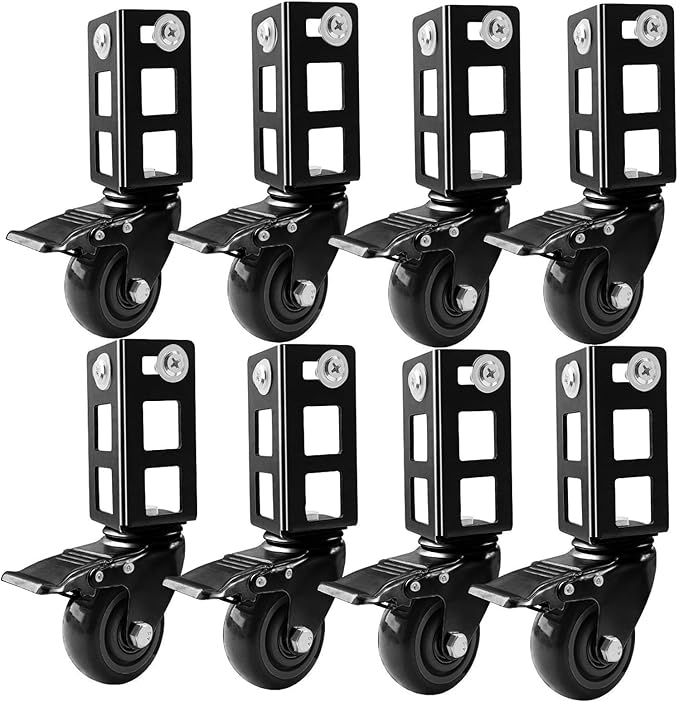 8PCS Storage Rack Caster Wheels,3" Heavy Duty Locking Caster Wheels Warehouse Shelf & Storage Racks Accessories,Fit for Boltless Self Locking Shelving Racks,500LB Capacity(Black)