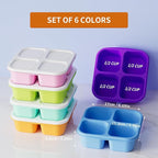 6 Pcs Bento Snack Containers, Reusable 4 Compartment Food Storage Container with Lids, Divided Lunchable Container, Freezer, Microwave & Dishwasher Safe (6 Color)
