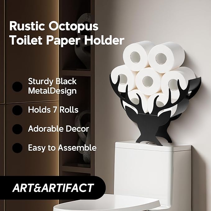 Antler Animal Decorative Toilet Paper Holder Stand,Metal FreeStanding Toilet Paper Holder for 8 Roll,Toliet Paper Roll Storage Organizer,Bathroom Farmhouse Decor Floor Accessories Rack