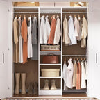 Cyclysio 4FT Small Closet System, 80"H Closet Organizer System with 4 Closets Rods & 3 Shelves, 48" Closets Organizers and Storage for Small Bedrooms, Laundry Rooms, Cloakrooms, White