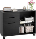 FDW 3 Drawer Lateral File Cabinet Mobile File Cabinet with Open Storage Shelves Office Printer Stand & Under-Desk Organizer with Wheels for Home Office,Black