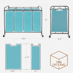 STORAGE MANIAC Laundry Sorter 4 Section, 47.8 Gal (181 L) Laundry Hamper with Wheels, Clothes Divider Basket Sorter, Clothes Separator Hamper Cart with Wheels and Removable Bags, Blue