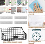 Hanging Wall Wire Basket-4Pack,Large Metal Organizer Baskets & Bathroom Shower Shelf with 4 Adhesive Hooks+5 S Hook, Wall Mounted Baskets & Shelves for Bathroom, Kitchen Storage