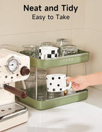 Countertop Coffee Station Organizer | 2-Tier Whisky Glass Tray, Mug Drying Shelf with Removable Drain Tray - Easy to Install, Clean - Spice Rack for Kitchen, Bathroom Counter Organzier