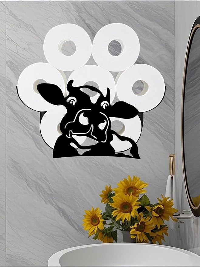 Cow Toilet Tissue Holder,Animal Paper Holders,Decorative Metal Papers Holder,Funny Toilet Animal Storage for Bathrooms,Bathroom Paper Organizer for Extra 8 Rolls Wall Mounted Art Decor