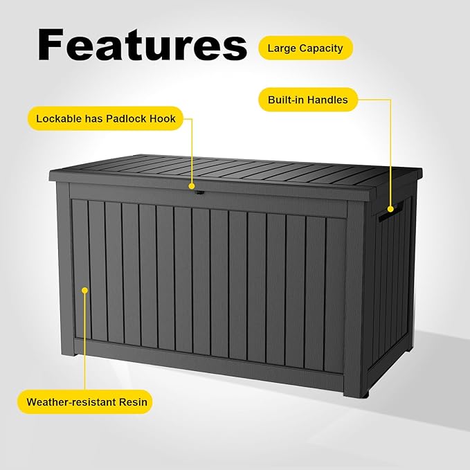 280 Gallon Deck Box Large Outdoor Storage Box Waterproof for Patio Furniture,Outdoor Cushions,Garden Tools and Pool Supplies,Weatherproof(Black,280Gallon)