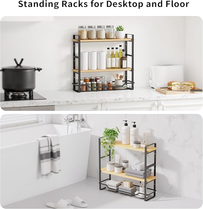 Bathroom Shelves Over Toilet Storage - 3 Tier Large Wall Mounted Shelves for Bathroom - Over Toilet Organizer - Adjustable Stand Shelf Rack for Kitchen Living Room - Black Oak
