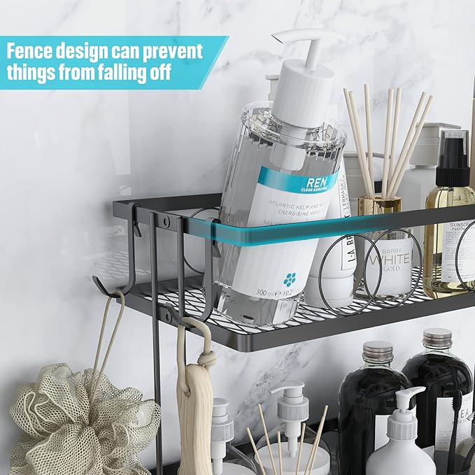 Over The Toilet Storage，Bathroom Shelves Over Toilet,2 Tier Above Toilet Storage with Hanging Hook & Toilet Paper Holder,Non-Trace Adhesive, No Drilling Toilet Organizer (Black)