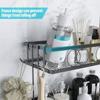 Over The Toilet Storage，Bathroom Shelves Over Toilet,2 Tier Above Toilet Storage with Hanging Hook & Toilet Paper Holder,Non-Trace Adhesive, No Drilling Toilet Organizer (Black)