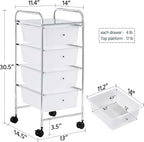 Yaheetech 4 Drawers Cart Rolling Plastic Storage Cart and Organizer Metal Frame Drawers Plastic Trolley Organizer on Wheels, White