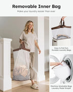 SOLEDI Clothes Hamper with Lid - 100L XL - Large Laundry Basket with Removable Bag, Collapsible Laundry Baskets, Convenient Storage - Hampers for Laundry for Bedroom, Bathroom, Closet, Dorm, Off-White