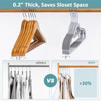Pack of 30 Coat Hangers, Space-Saving Plastic Clothes Hangers, Non-Slip, 0.2 Inches Slim, 360° Swivel Silver Hook for Shirts, Pants, Suit & Wet/Dry Garments, Light and Dark Gray
