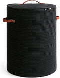 CHICVITA Tall Laundry Basket with Lid, Large Laundry Hamper for Bedroom, Laundry Bin for Clothes, Blankets, Toys, Decorative Woven Basket for Living Room, 15 x 20 inches, Black