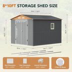 10×8FT Metal Shed & Outdoor Storage Shed with Floor Frame,Steel Tool Multi-used Shed with Vents,Lockable Doors,Window,Compact Tool Shed for Backyard, Patio, Lawn and Garden Various Storage(Matte Gray)