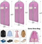 BALEINE 2PK Heavy Duty Garment Bag with Shoe Storage Travel Bag for Dresses, Suit, Coats Travel Essential (54", Pink)