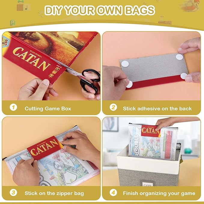 Board Game Organizer with 12pcs Zipper Bags and Writable Stickers, Storage with Lid for Office Supplies, Puzzles, Video Game, Craft Products