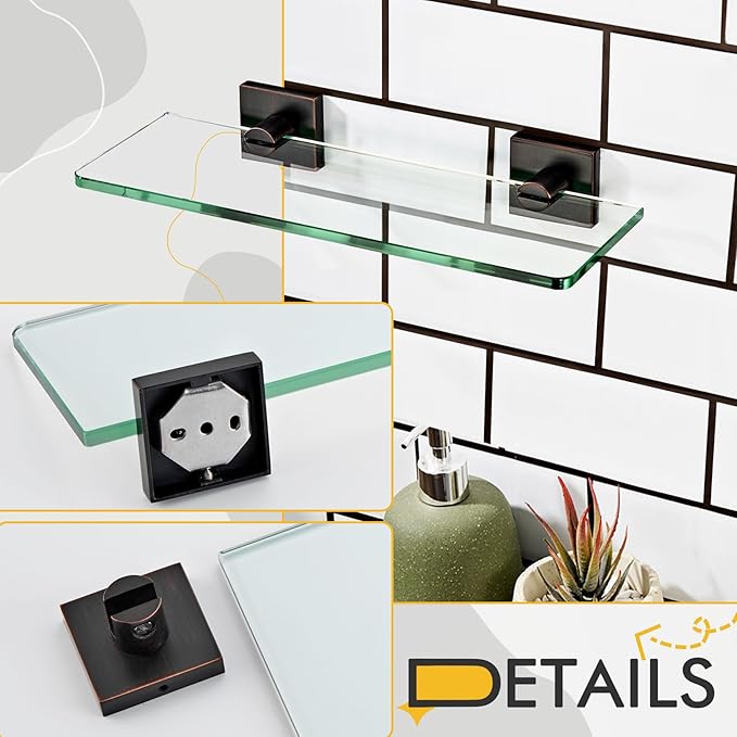 KOKOSIRI Bathroom Wall Shelves Glass Floating Shelf 12-Inch Tempered Glass Rack Shower Storage Decor, Oil Rubbed Bronze Stainless Steel B1107ORB-L12