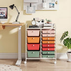 GOFLAME 12-Drawer Rolling Storage Cart, Craft Storage Cart with Removable Drawers & Lockable Wheels, Art Cart Supply Storage Organizer with Metal Frame for Home Office Classroom, Macaron Color