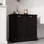 Two-Compartment Tilt-Out Laundry Sorter Cabinet,Bathroom Storage Organize Cabinet with 2 Removable Hamper Clothes Basket (Black)