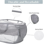 2 Pack Durable Collapsible Laundry Baskets - Reinforced Mesh Pop Up Laundry Hamper with Pocket, Foldable Dirty Clothes Hamper with Carry Handles for Laundry, Bathroom, Kids Room, Dorm or Travel Grey