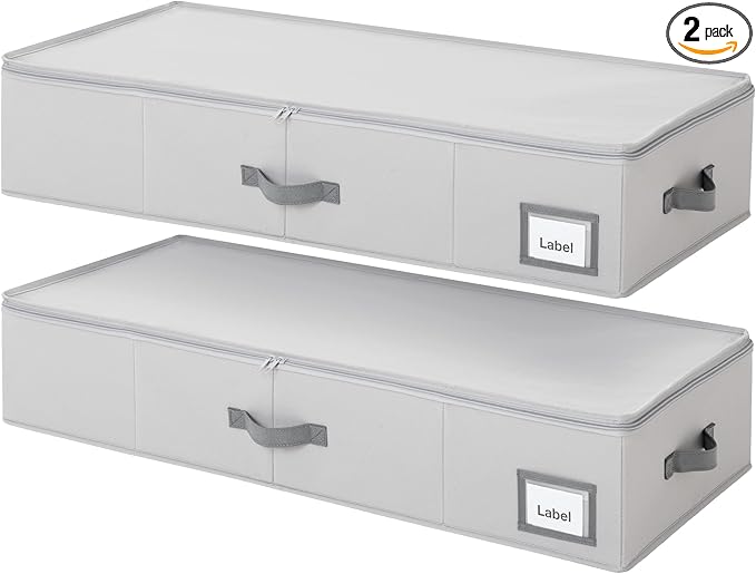 GRANNY SAYS 7.5" Foldable Underbed Storage Box with Lid, 82L Large Under Bed Storage Containers with Reinforced Bottom for Comforters & Blankets, High Capacity Seasonal Bedding Organizer, 2 Pack,Grey