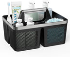 Black Shower Caddy Portable: Plastic Bathroom Caddy Organizer with Handle and Holes, Cleaning Caddy, Hard Shower Basket Storage Tote for Toiletry, College Dorm Room Essentials for Men